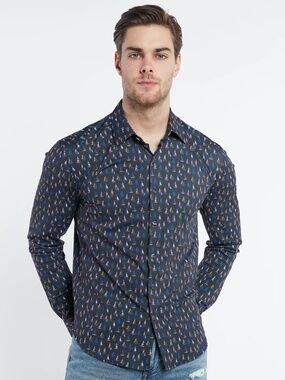 PINO Performance Shirt L Sailboat Print Stretch Button Up NWT Athleisure